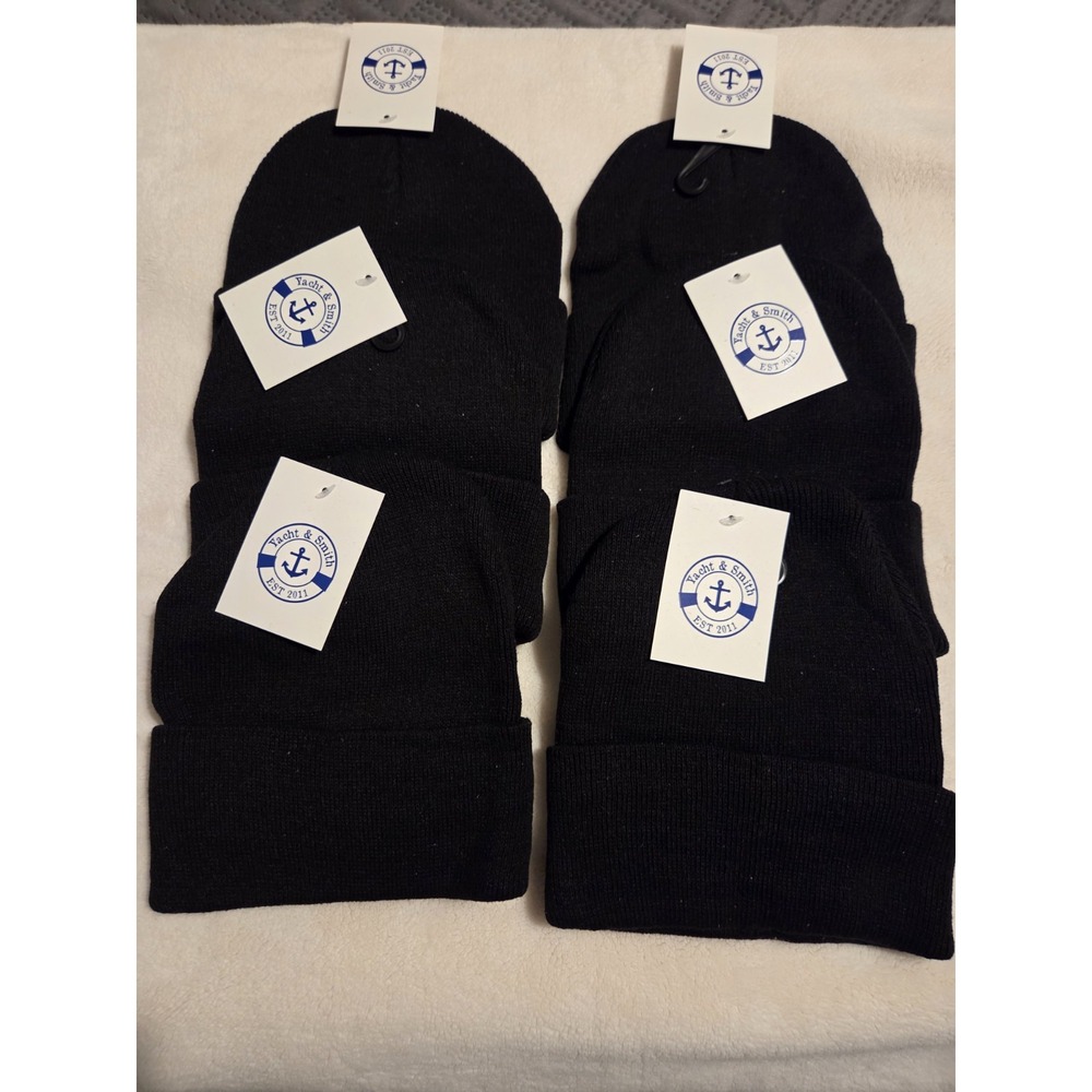 Yacht & Smith 6 PK Winter Toboggan‎ Unisex Beanie Hats Black NEW